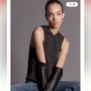 Pilcro Metallic Hooded Sleeveless Sweater Black Pullover Evening Top Size XS NWT